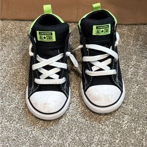Converse Kids Black Sneakers with White and Green Highlights